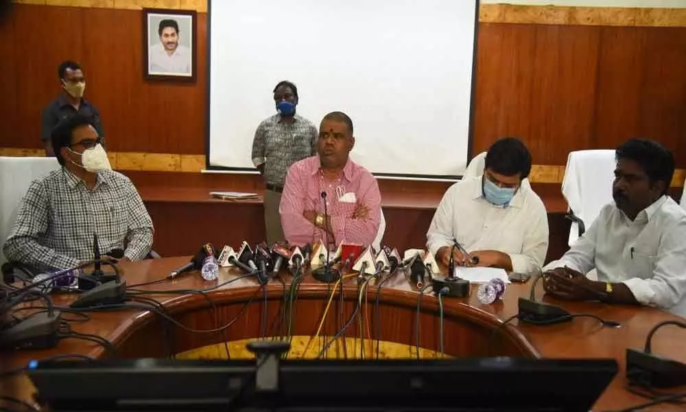Tourism Minister  M Srinivasa Rao addressing the media in Visakhapatnam on Tuesday