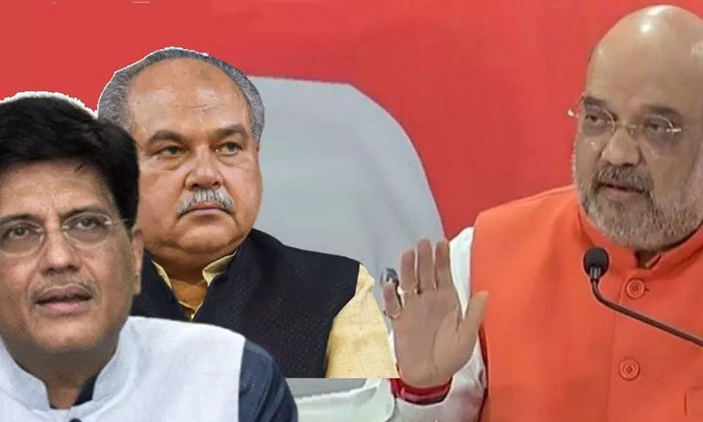 Narendra Singh Tomar, Piyush Goyal meet Amit Shah to firm up government stand