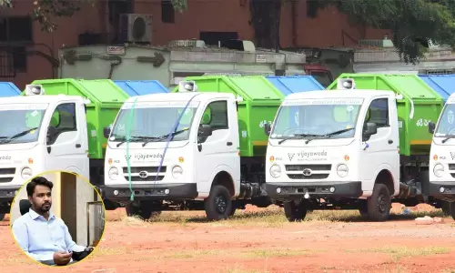 Municipal Commissioner V Prasanna Venkatesh addressing a press conference in Vijayawada on Wednesday