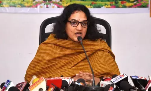 Greater Visakhapatnam Municipal Commissioner G Srijana speaking to media in Visakhapatnam on Thursday