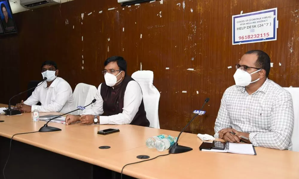 District Collector K V N Chakradhar Babu addressing the district task force members in Nellore on Friday