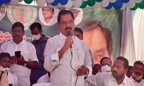 Deputy Chief Minister  K Narayana Swamy addressing a public meeting held at Basireddipalli village in Chittoor on Saturday