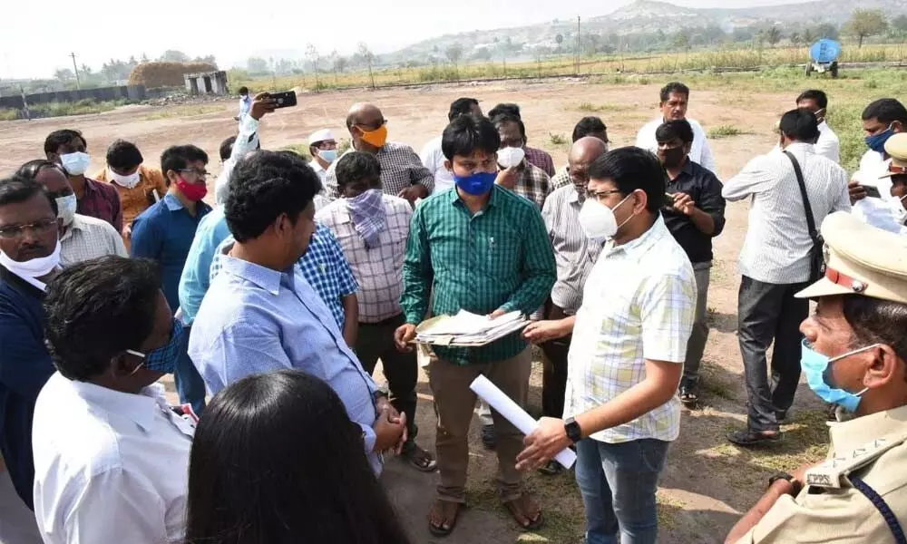 Joint Collector Rama Sunder Reddy inspecting CMs visit arrangements at Owk in Kurnool on Sunday