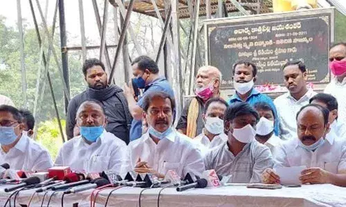 Chief Whip D Vinay Bhaskar speaking to media persons in Hanamkonda on Sunday