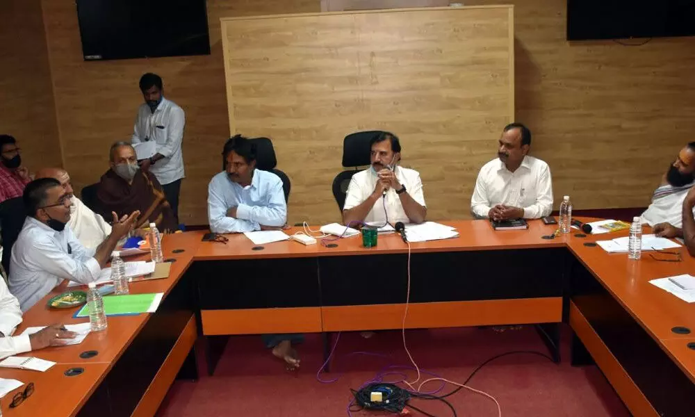 Srisailam temple, Executive Officer (EO), KS Rama Rao addressing a meeting on Sankranthi Bramotsavams in Srisailam on Tuesday