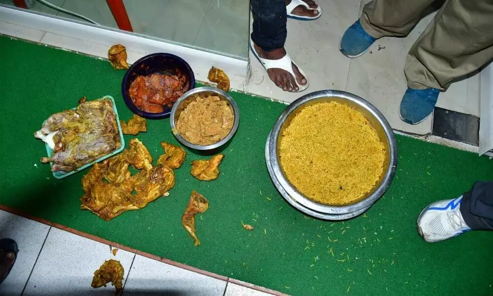 Stale food items at Madinah hotel seized by officials of the Public Health Department of the Kurnool Municipal Corporation on Tuesday