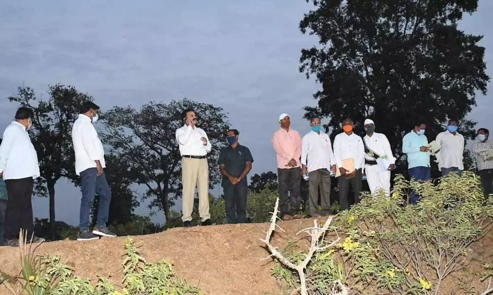 District Collector Dr MV Reddy inspecting the land proposed for airport construction at Gudipadu village in Palvoncha mandal on Wednesday