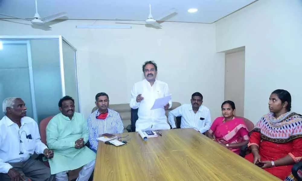 Indian Dalitha Christian Rights Association president P Varaprasad Rao addressing the association members in Vijayawada on Wednesday