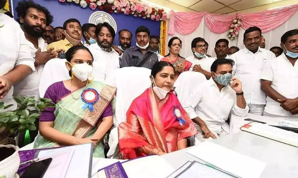 Women development and child welfare state department organised the swearing in ceremony of Telangana state women commission  at Buddha Bhavan  on Friday