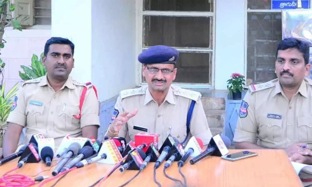 DSP Venkateshwar Reddy briefing the details of RMPs arrest in connection with illegal abortions case in a press meet held at his office premises in Nalgonda