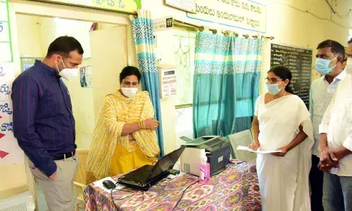 Khammam District Collector RV Karnan inspecting Covid-19 vaccination dry run in Wyra and Konijerla mandals on Friday