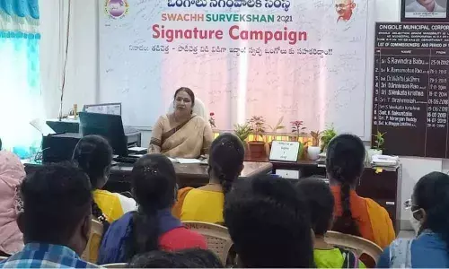 OMC Commissioner K BhagyaLakshmi conducting a meeting with the ward administrative secretaries and others on Friday