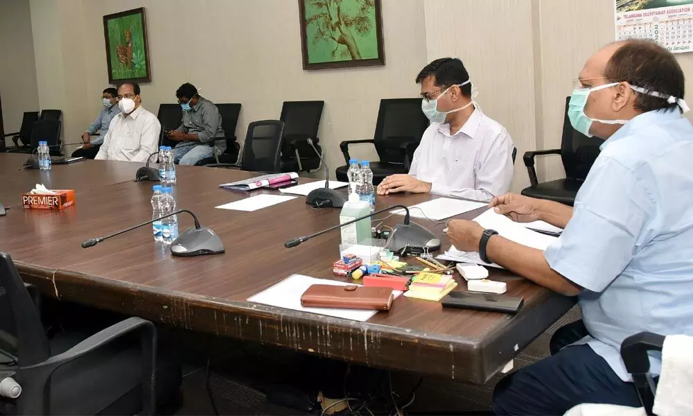 State Chief Secretary Somesh Kumar participating in a video conference with Union Cabinet Secretary Rajiv Gauba from New Delhi on Saturday
