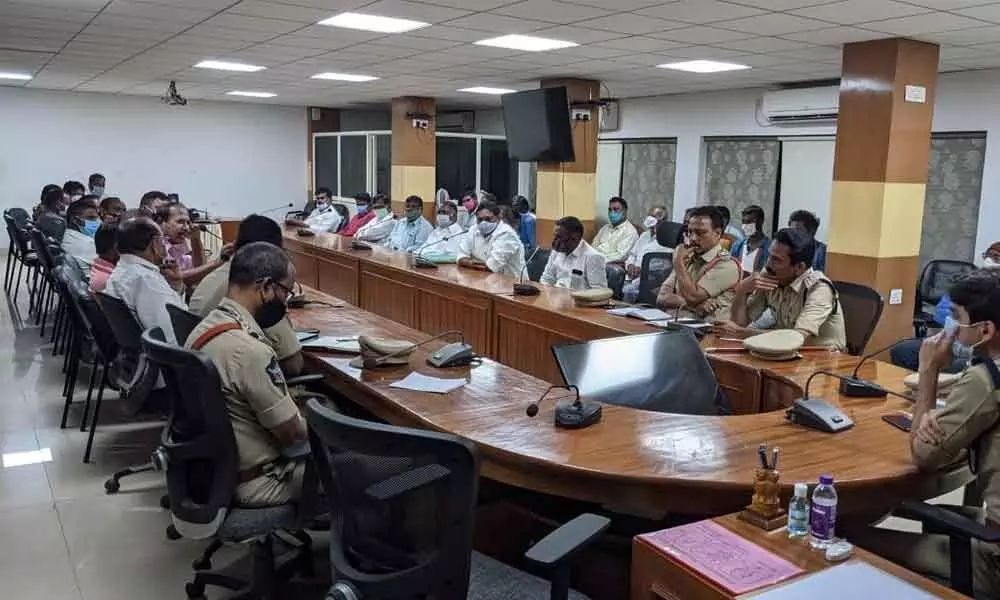 Deputy Commissioner of Police Aishwarya Rastogi addressing the fishermen community at the police conference hall in Visakhapatnam