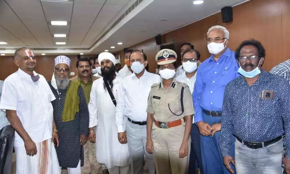 Vizianagaram District Collector M Hari Jawaharlal, SP B Rajakumari and other members of the Harmony Committee