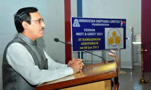 Chairman and Managing Director of HSL Cmde Hemant Khatri addressing vendors in an interactive ‘Meet and Greet’ programme held in Visakhapatnam