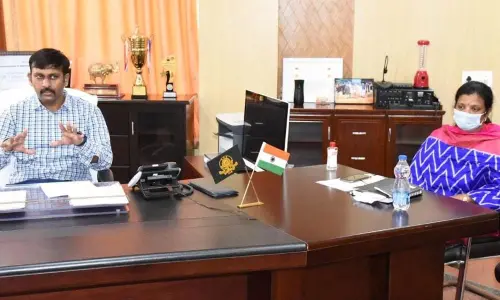 District Collector Ch Harikiran addressing at the DCHC meeting in Kadapa on Sunday