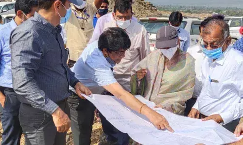 Irrigation Principal Secretary Rajat Kumar and CMO Secretary Smita Sabharwal inspecting Sita Rama Lift Irrigation works at Aswarpuram mandal