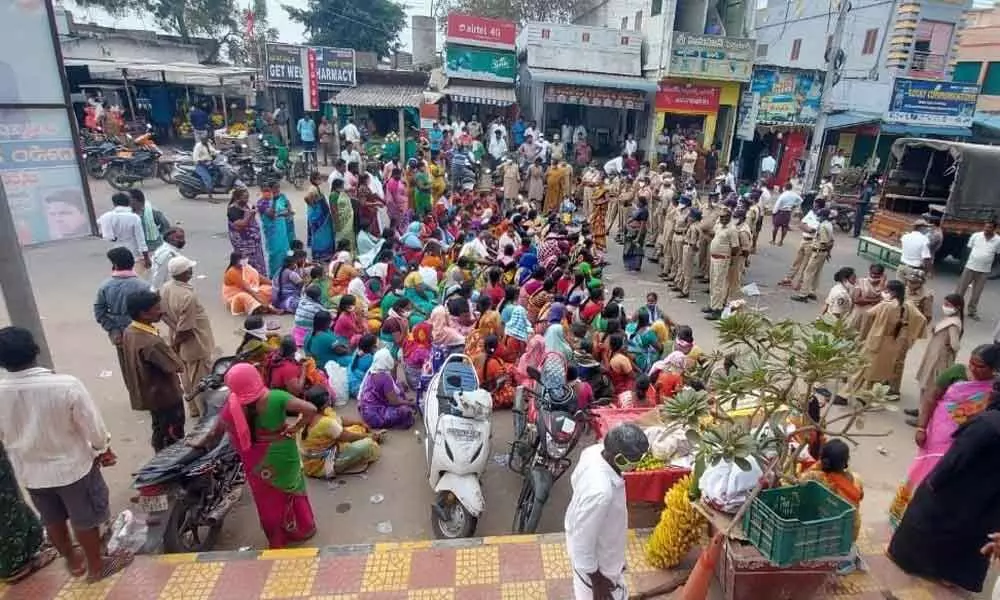 Sanitation workers staging dharna at Mandadam village