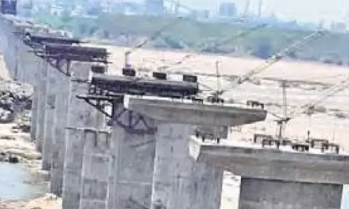 The bridge under construction on River Godavari in Bhadrachalam