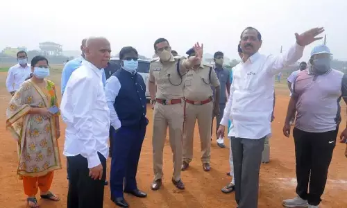 TTD officials inspecting the arrangements for Gupuja in Narasaraopeta on Tuesday
