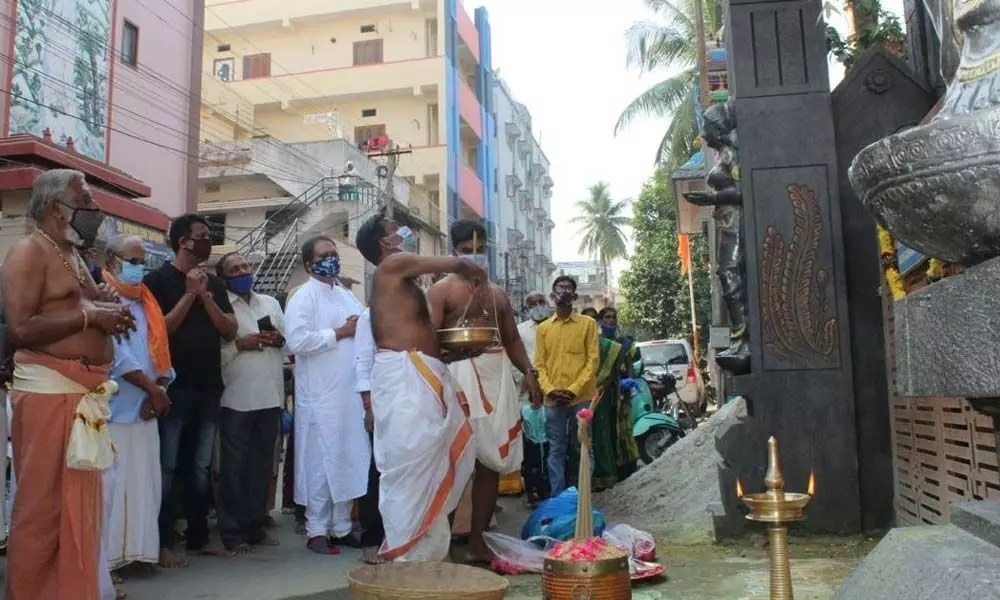 The main Gopuram of ECIL Kamalanagar Ayyappa temple being inaugurated