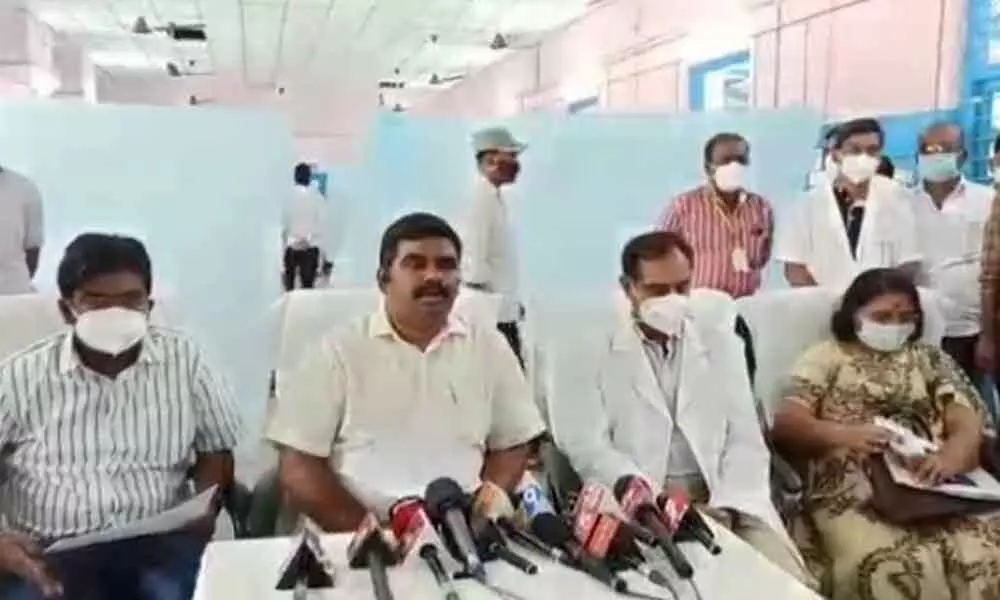 District Collector G Veera Pandiyan addressing media persons on Covid vaccination arrangements in Kurnool on Friday