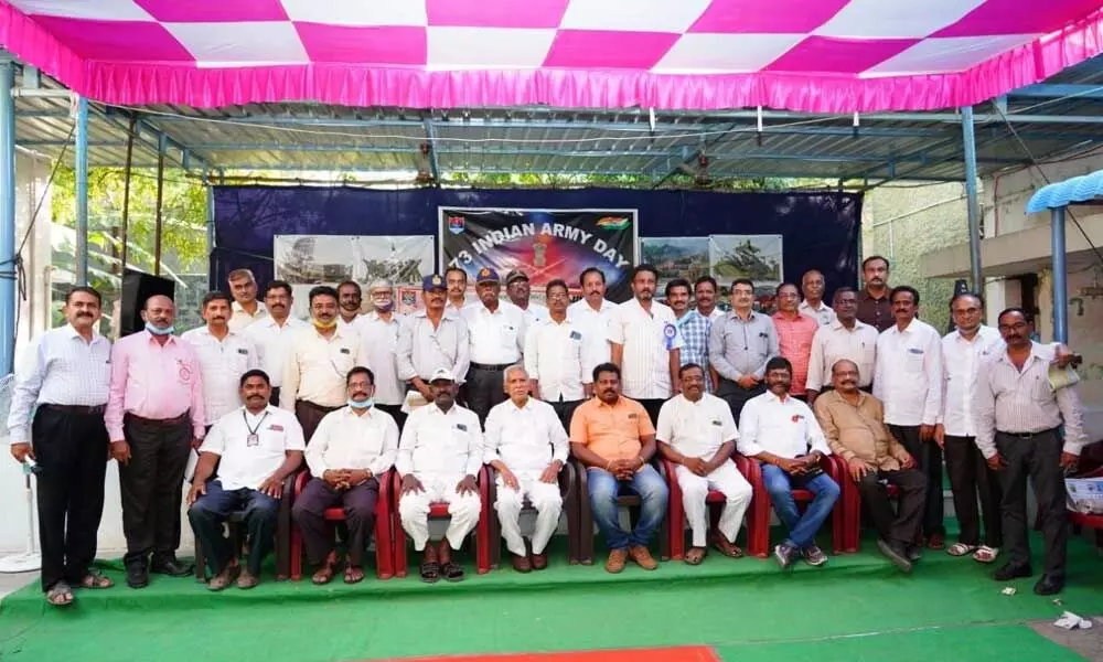JAC of Ex-Servicemen of Andhra Pradesh posing for a group photo with delegates from all districts in the State, at Ongole on Sunday