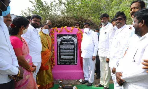 Energy Minister G Jagadish Reddy laying foundation stone for development works in Suryapet on Sunday