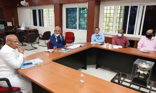 TTD Executive Officer Dr K S Jawahar Reddy conducting a review meeting on SV Museum development works at TTD Administrative Building in Tirumala on Monday
