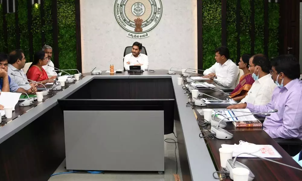 Chief Minister reviews the progress in implementation of Jagananna Thodu, YSR Cheyutha and YSR Bima at his camp office in Tadepalli on Tuesday