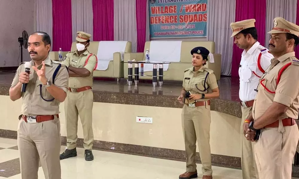 Superintendent of Police of Visakhapatnam district B Krishna Rao addressing the gathering at a meeting at Anakapalle on Tuesday