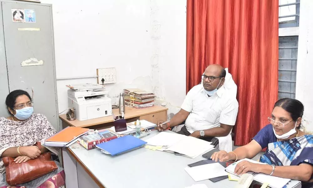 Joint Collector Gangadhar Goud holding a meeting with officials in Anantapur on Tuesday