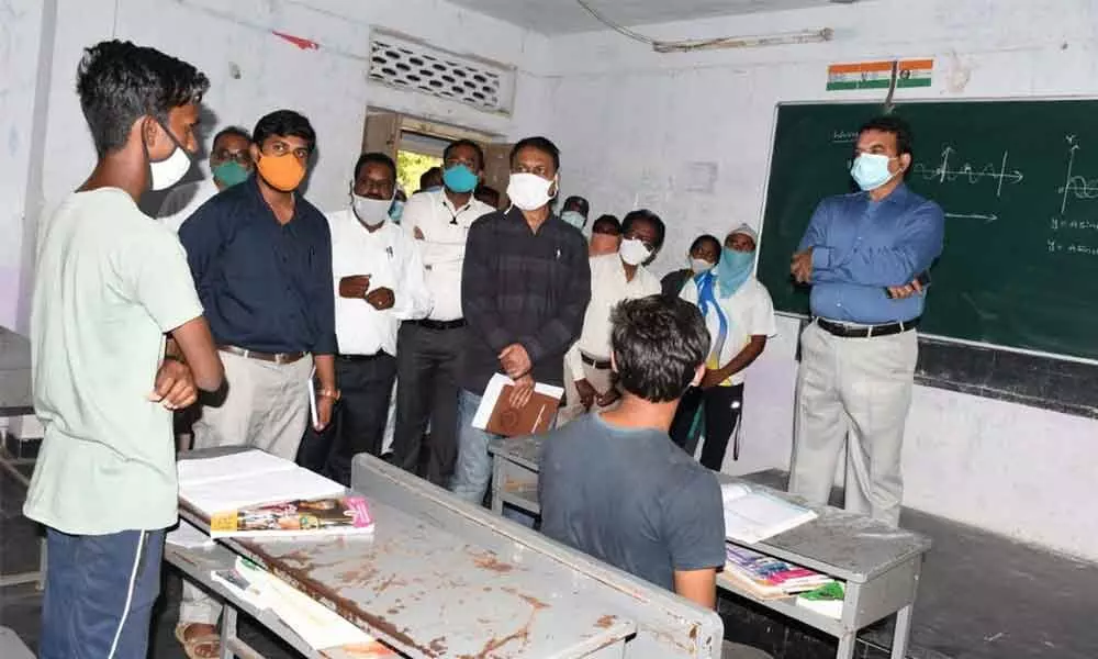 District Collector MV Reddy interacting with students at Social Welfare Junior College at Paloncha on Tuesday