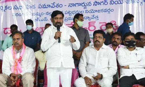Energy Minister G Jagadish Reddy addressing the participants at a preparatory meeting of Graduate MLC election at Halia on Tuesday