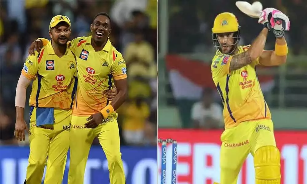 Suresh Raina, Faf du Plessis, Dwayne Bravo