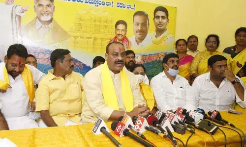 TDP State president K Atchannaidu addressing the media in Tirupati on Wednesday