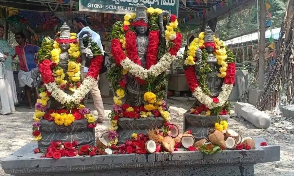 The new idols prepared by TTD Stathapathis. They have been dispatched to Ramatheertham for installation in Kodandarama temple there on Friday