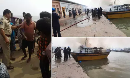3 injured as fishing boat catches fires in Andhras Kakinada