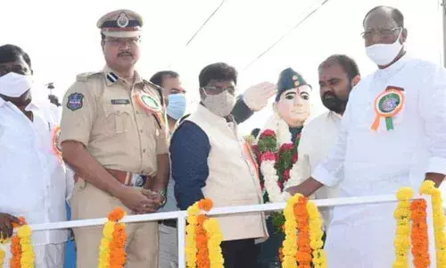 State Legislative Council chairman Gutha Sukendar Reddy after paying tributes to Netaji Subhas Chandra Bose in Nalgonda