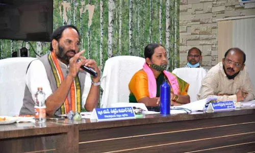 TPCC chief and Nalgonda MP N Uttam Kumar Reddy addressing the Suryapet municipality general body meeting in municipal office on Saturday
