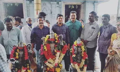 Idols of Lord Rama, Goddess Sita and Lakshmana which arrived at Ramatheertham in Vizianagaram district from Tirupati