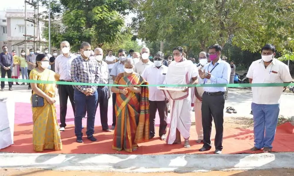 SVIMS Director Dr B Vengamma inaugurating the playground on the campus in Tirupati on Sunday