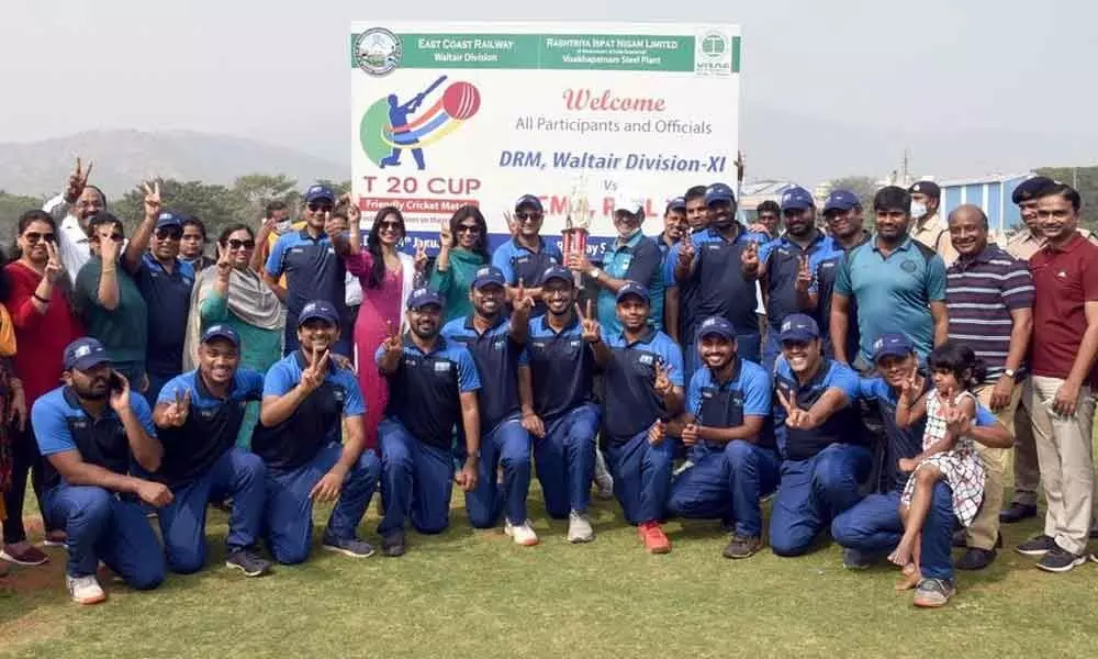 CMD RINL-XI and DRM Waltair Division XI at the friendly cricket match played at Railway Cricket Stadium in Visakhapatnam  on Sunday