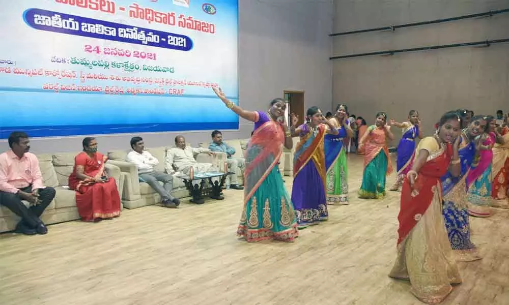 Children performing cultural programmes to mark the National Girl Child Day in Vijayawada on Sunday