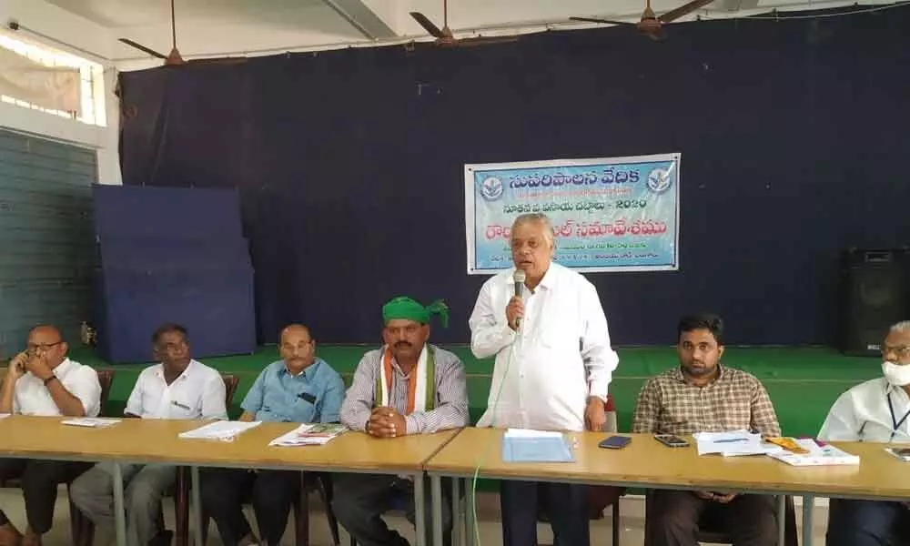 Participant at the roundtable on new farm laws in Ongole on Sunday