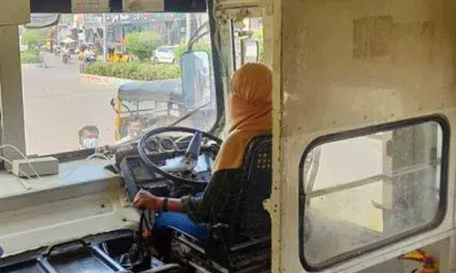 Woman inspires by attending bus driver training at APSRTC depot in Kadapa