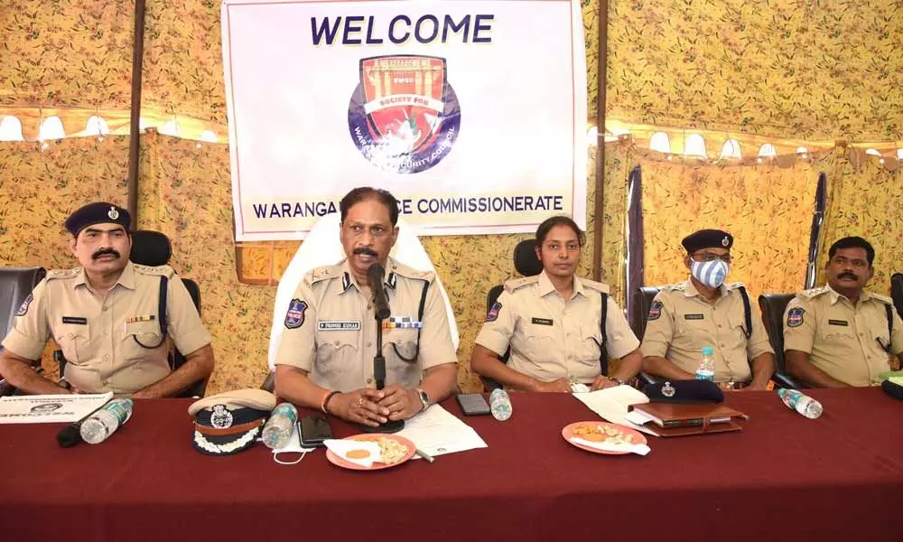 Commissioner of Police P Promod Kumar addressing the businessmen at a meeting in Warangal on Monday.