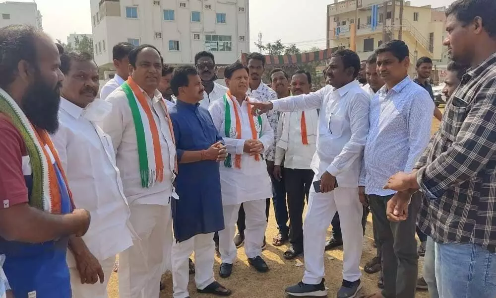 Congress leader Sudarshan Reddy inspecting the venue in Armoor on Monday, where party Working President Revanth Reddy will launch hunger strike on January 30