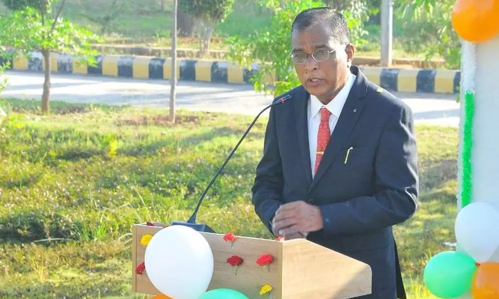 Central University of Andhra Pradesh Vice-Chancellor Prof  S A Kori addressing after hoisting National Flag in the university in Anantapur  on Tuesday